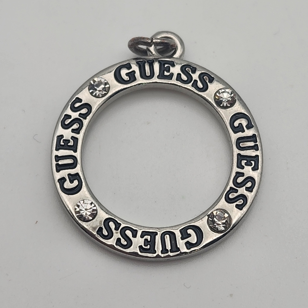 Guess Silver Tone & Rhinestone Round Hoop Pendant
